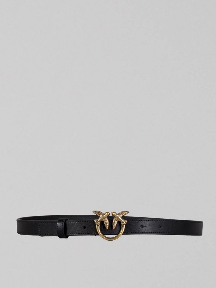 LOVE BERRY BELT IN BLACK SMOOTH LEATHER WITH LOVE BIRDS BUCKLE