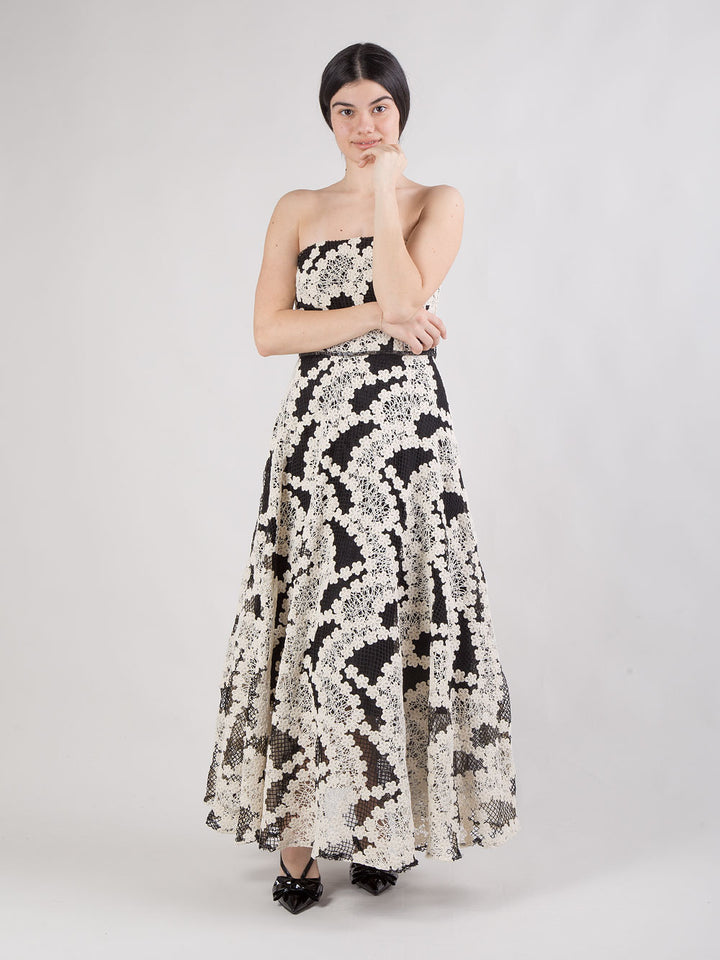 Abito midi a fascia in pizzo con cintura strass