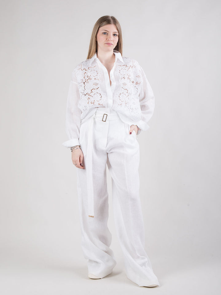 Pantalone a vita alta in lino