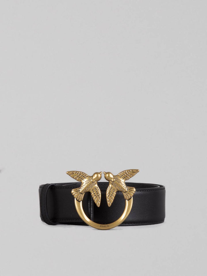 LOVE BERRY BELT IN BLACK SMOOTH LEATHER WITH LOVE BIRDS BUCKLE