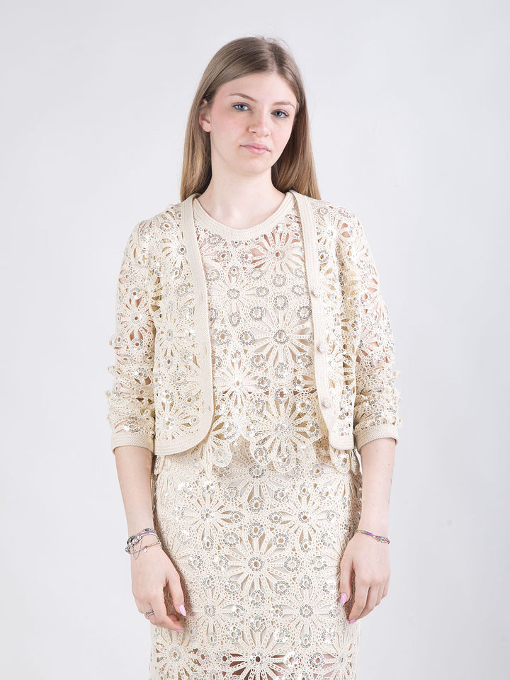 Cardigan crochet con paillettes