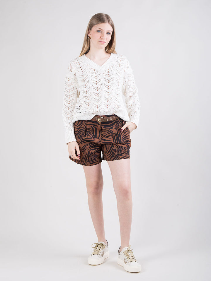 Shorts con pinces e stampa animalier