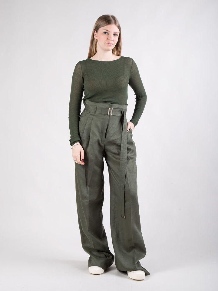 Pantalone a vita alta in lino
