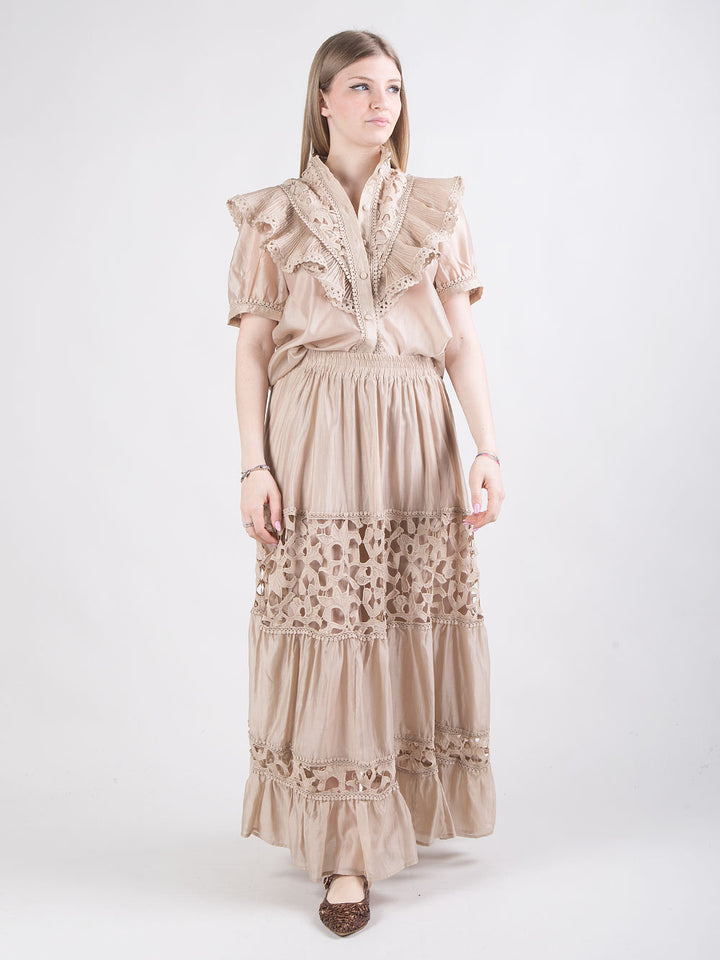 Completo in pizzo beige