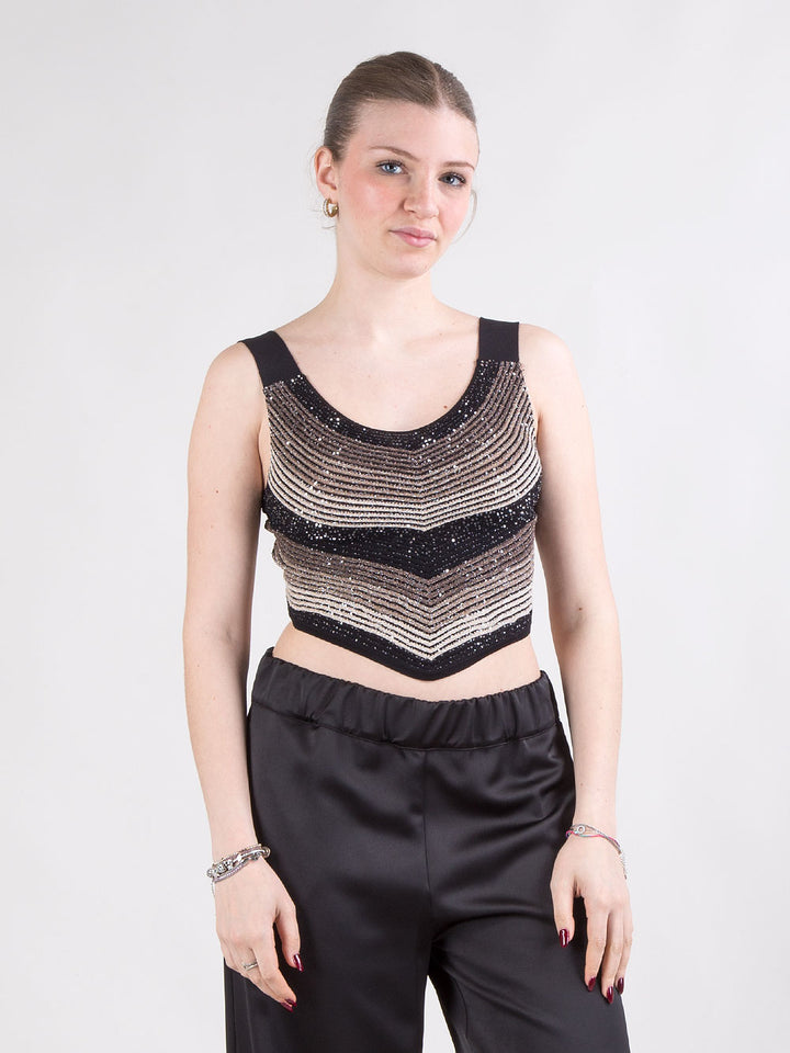 Top cropped con lavorazione degradé e paillettes