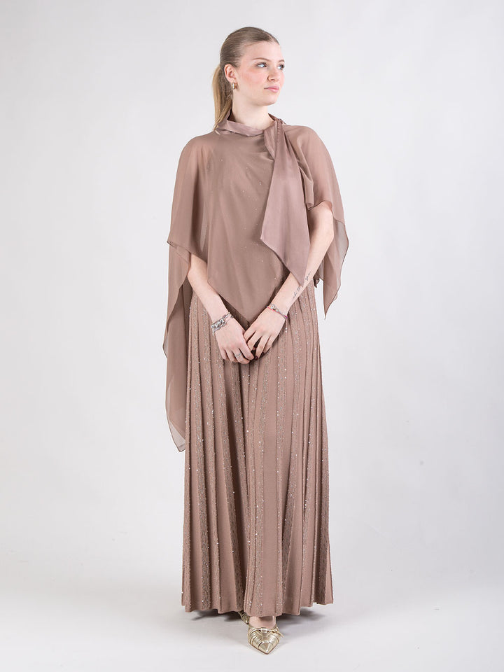 abito midi plisse con poncho