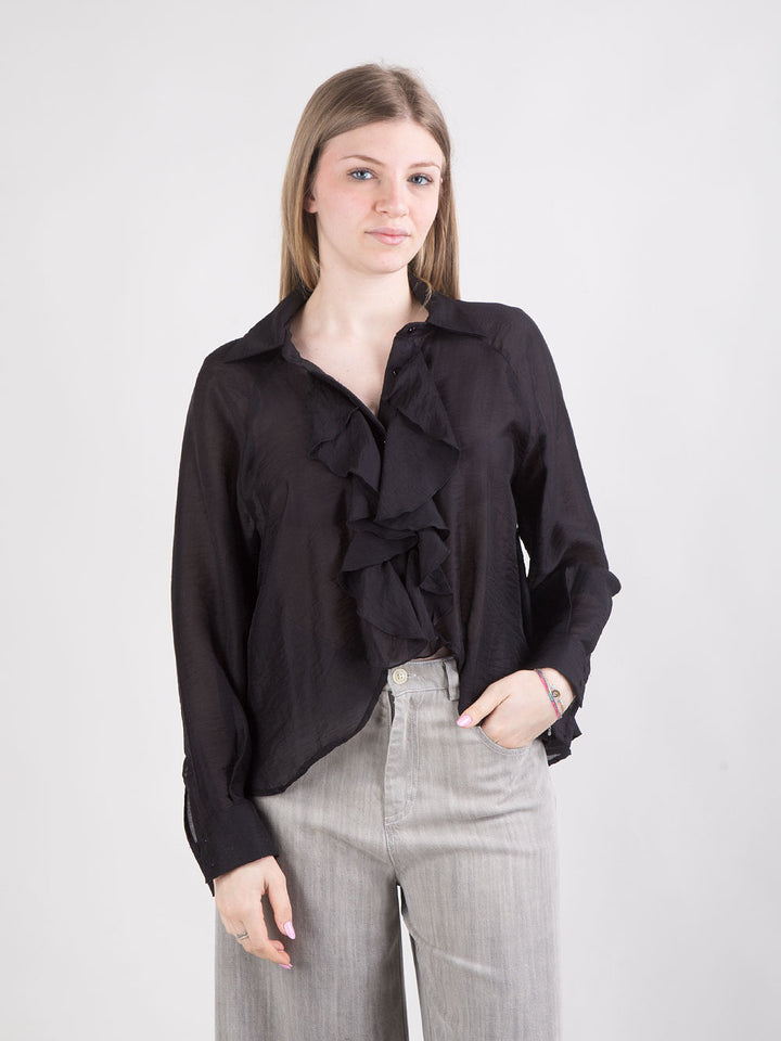 Blusa con rouches e maniche a palloncino