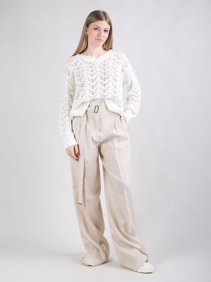 Pantalone a vita alta in lino