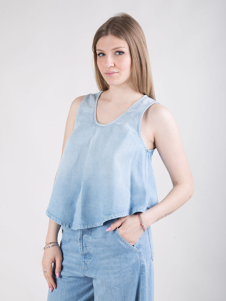 Top cropped in denim