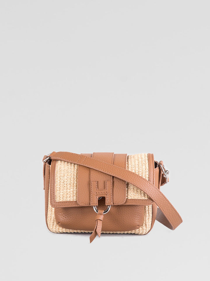 Borsa flap in pelle e rafia
