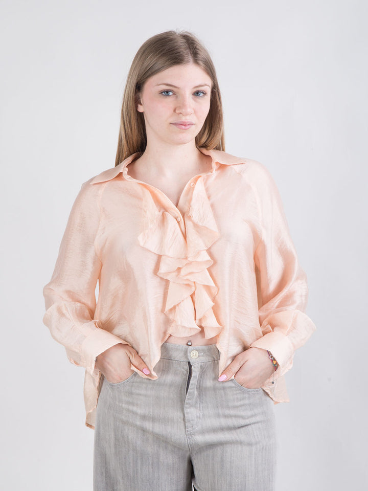 Blusa con rouches e maniche a palloncino
