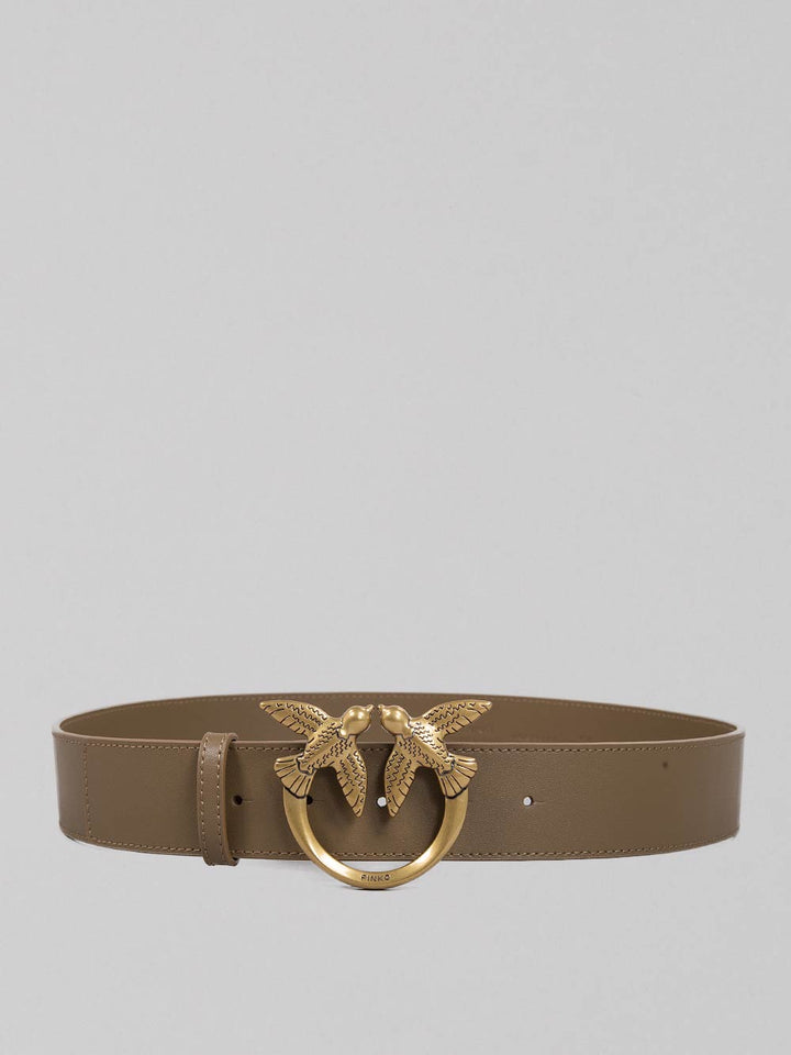 LOVE BERRY BELT IN SMOOTH OLIVE GREEN LEATHER WITH LOVE BIRDS BUCKLE