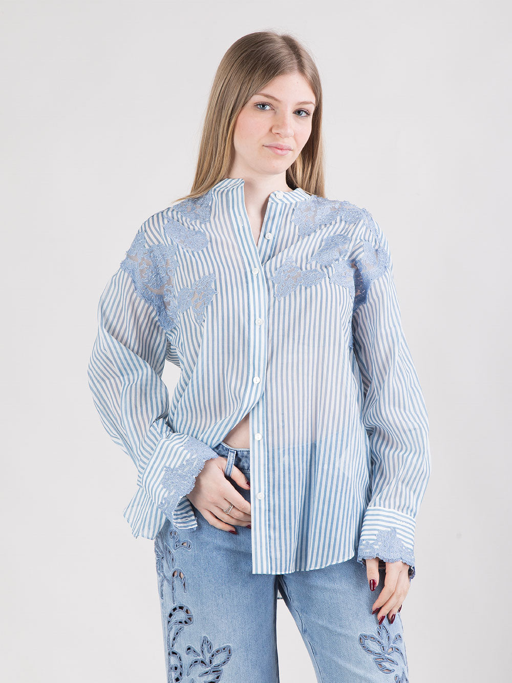Camicia over bacchettata con ricami – DONNASTORE