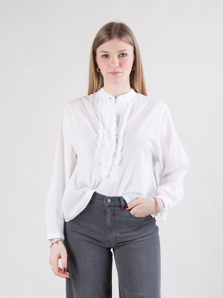 Camicia con collo alla coreana e rouche