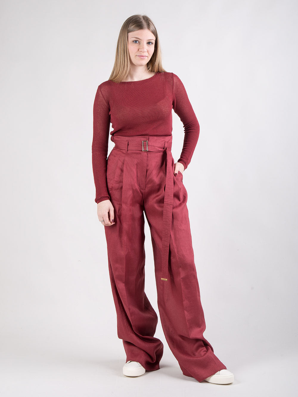 Pantalone a vita alta in lino
