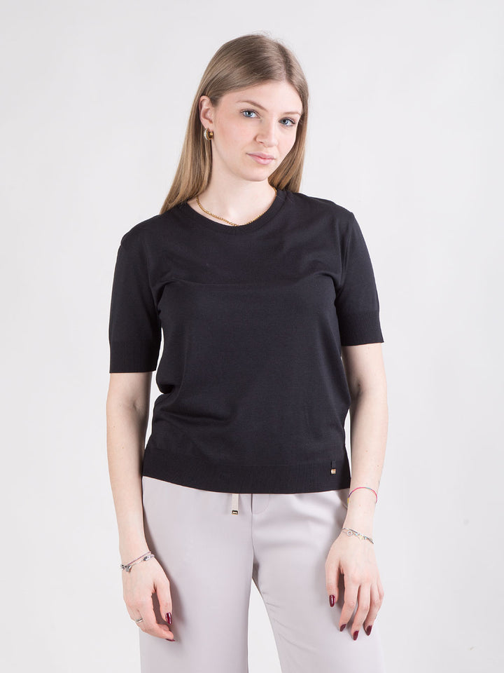 T-shirt in jersey con lavorazione a coste