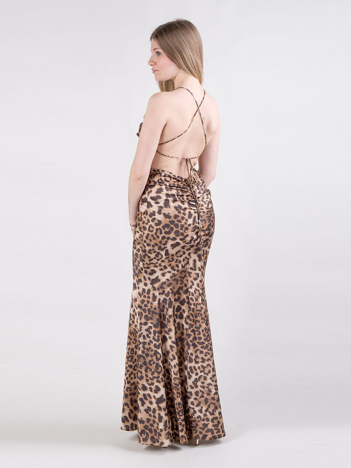 Abito lungo a sirena leopardato