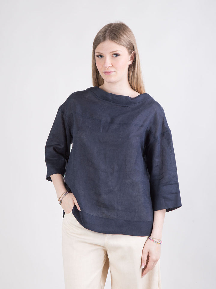 Blusa over in lino con fiocco