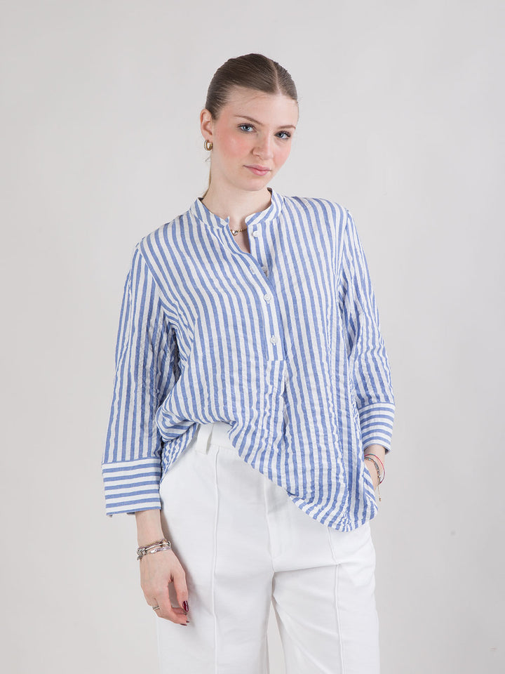 Camicia over a righe con collo alla coreana