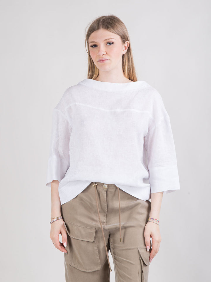 Blusa over in lino con fiocco