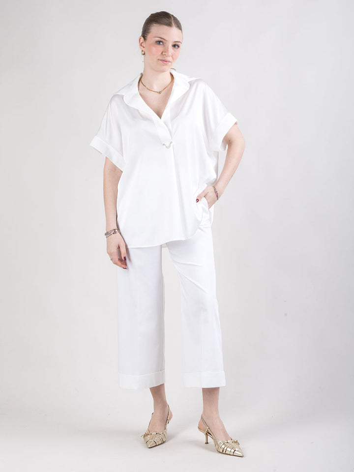 Pantalone palazzo in rasatello di cotone