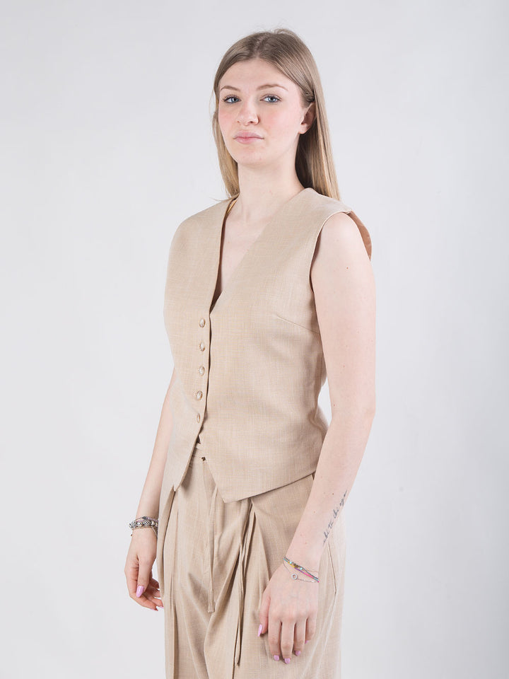 Gilet beige smanicato