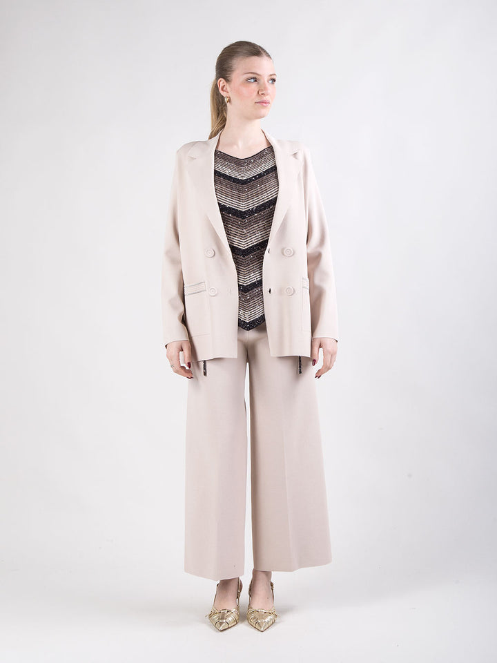 Completo giacca doppiopetto e pantalone palazzo in maglia