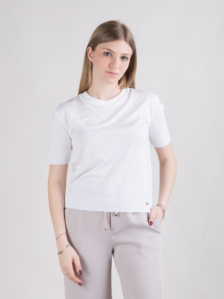 T-shirt in jersey con lavorazione a coste