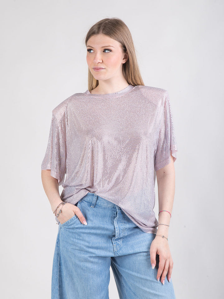 T-shirt in tulle con mini hotfix