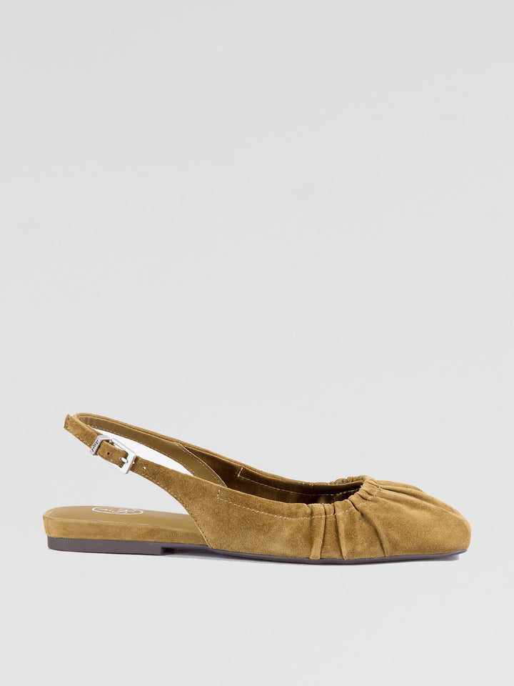 Ballerina in suede verde a punta quadrata