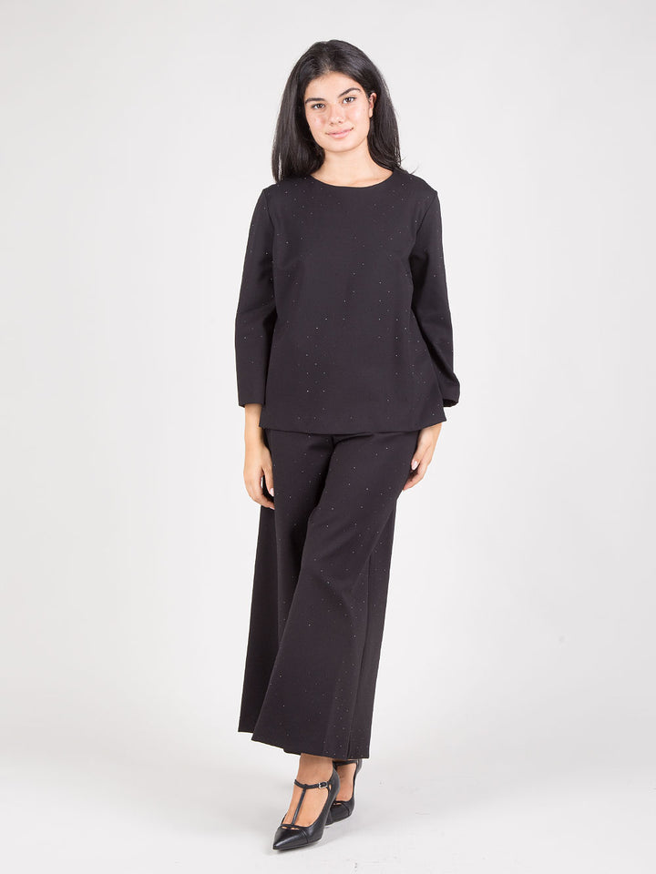 Pantaloni wide leg strass