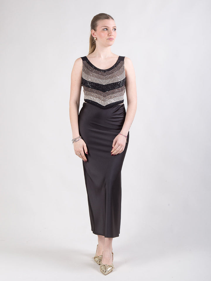 Gonna midi in raso lucido con spacco laterale