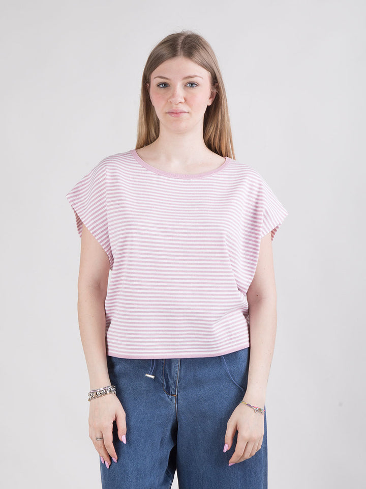 T-shirt over a righe in lurex