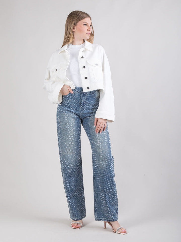 Denim baggy con micro strass
