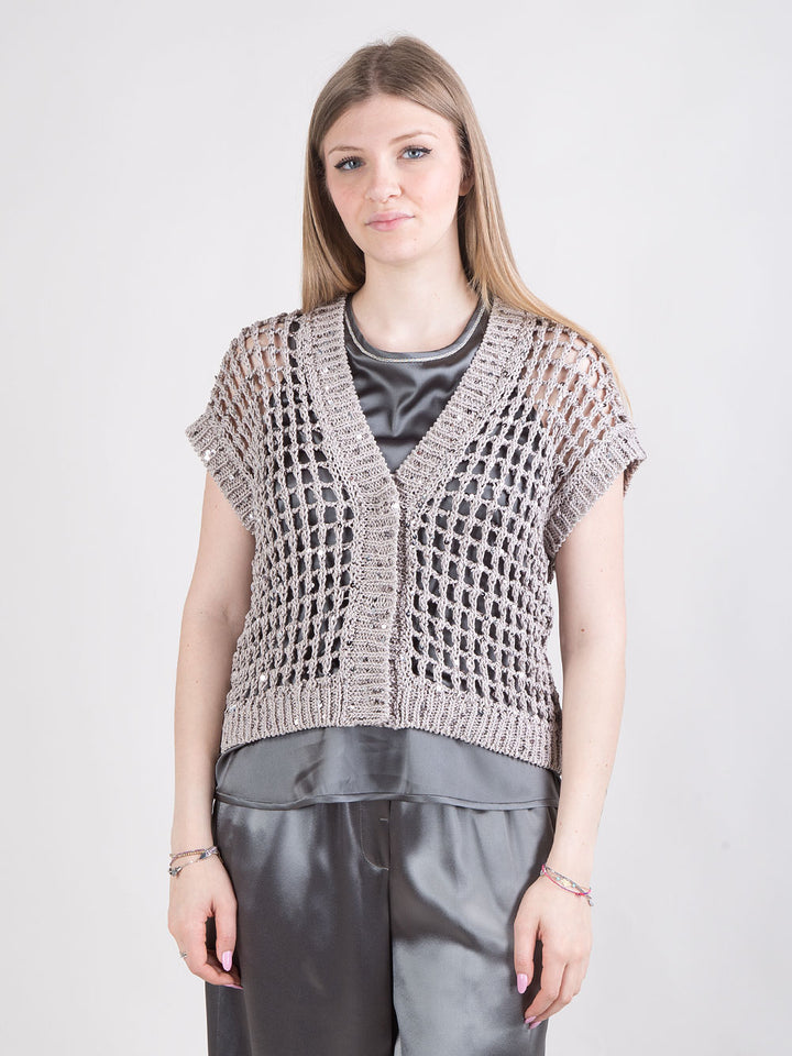 Cardigan a rete con maxi paillettes