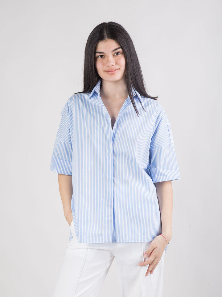 Camicia comfort fit a righe in popeline stretch