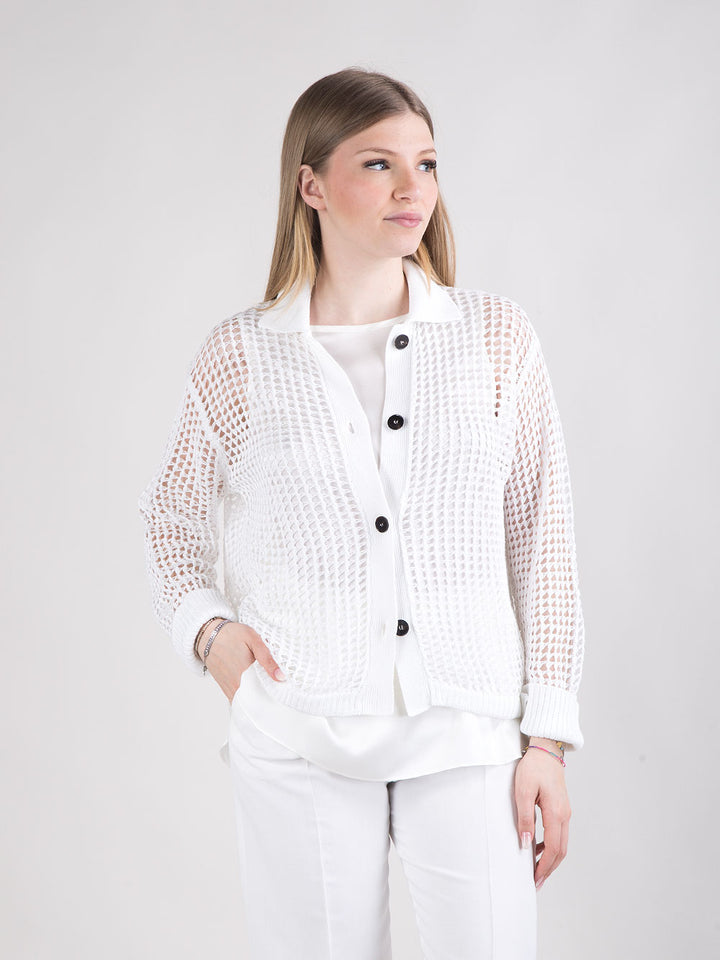 Cardigan traforato con bottoni a contrasto