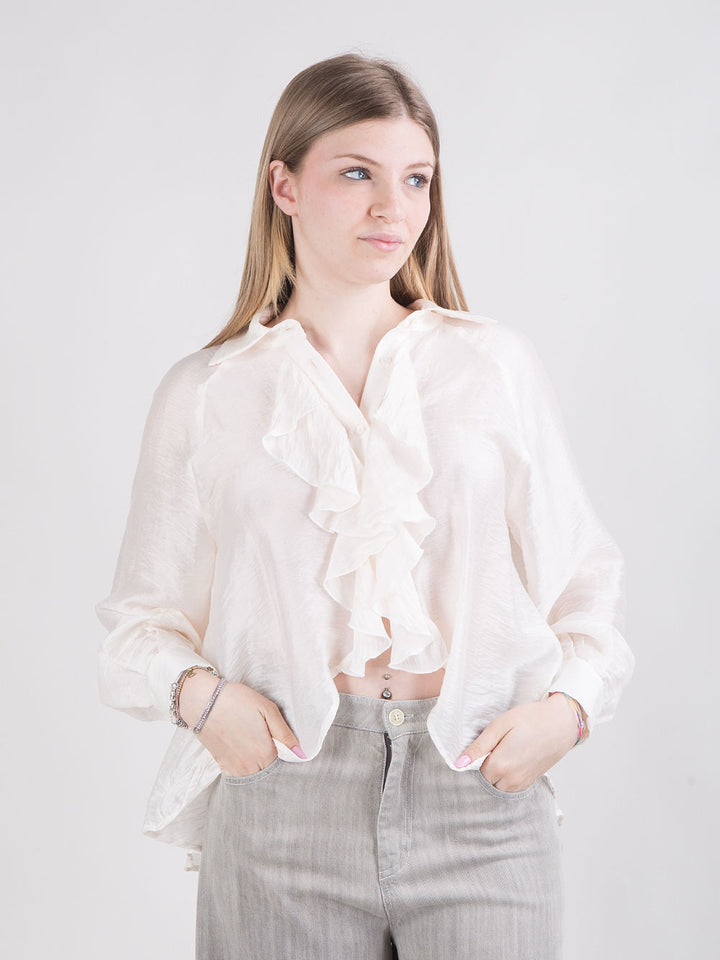 Blusa con rouches e maniche a palloncino