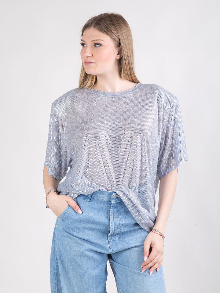 T-shirt in tulle con mini hotfix
