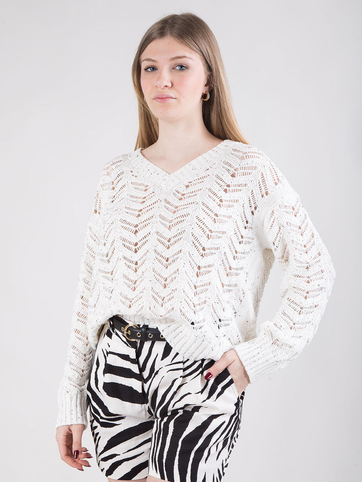 Maglia Chevron traforata con micro paillettes