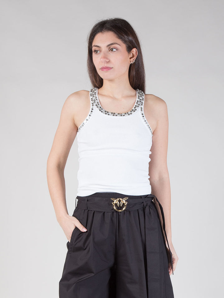 Top canotta con ricami gioiello