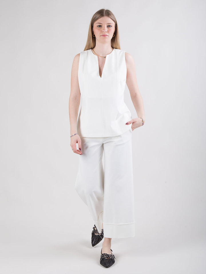 Pantalone bianco con risvolto alto