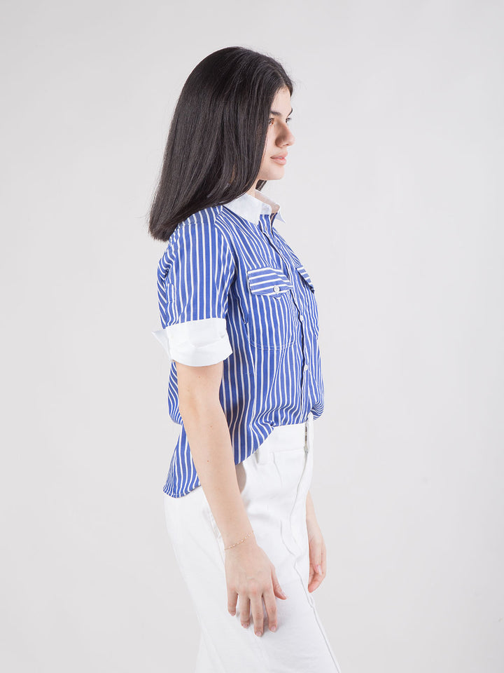 Camicia a righe in popeline di cotone stretch