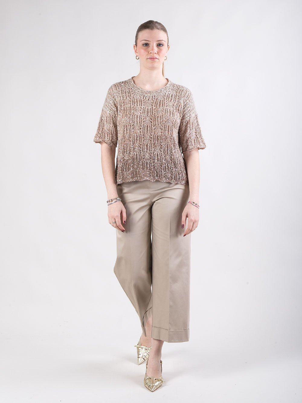 Pantalone palazzo in rasatello di cotone