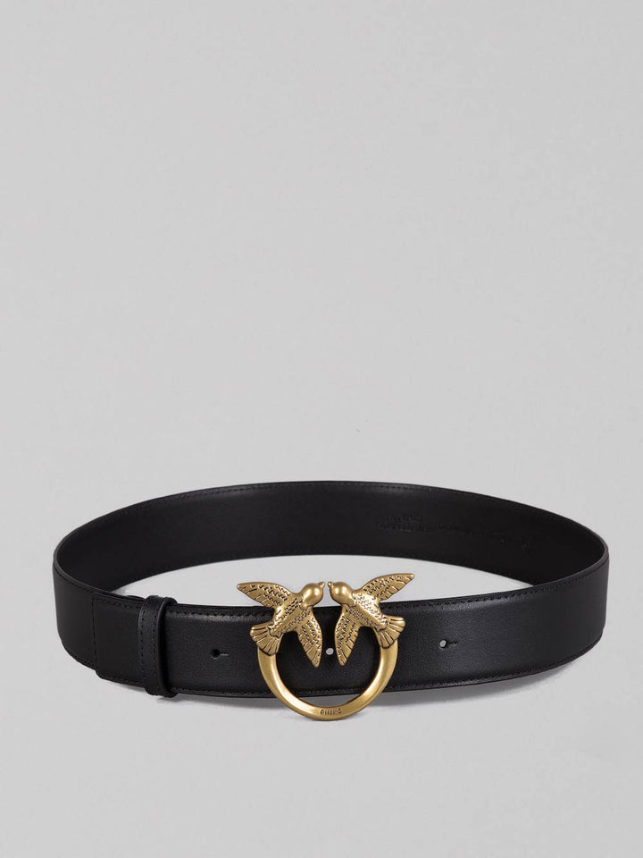 LOVE BERRY BELT IN BLACK SMOOTH LEATHER WITH LOVE BIRDS BUCKLE