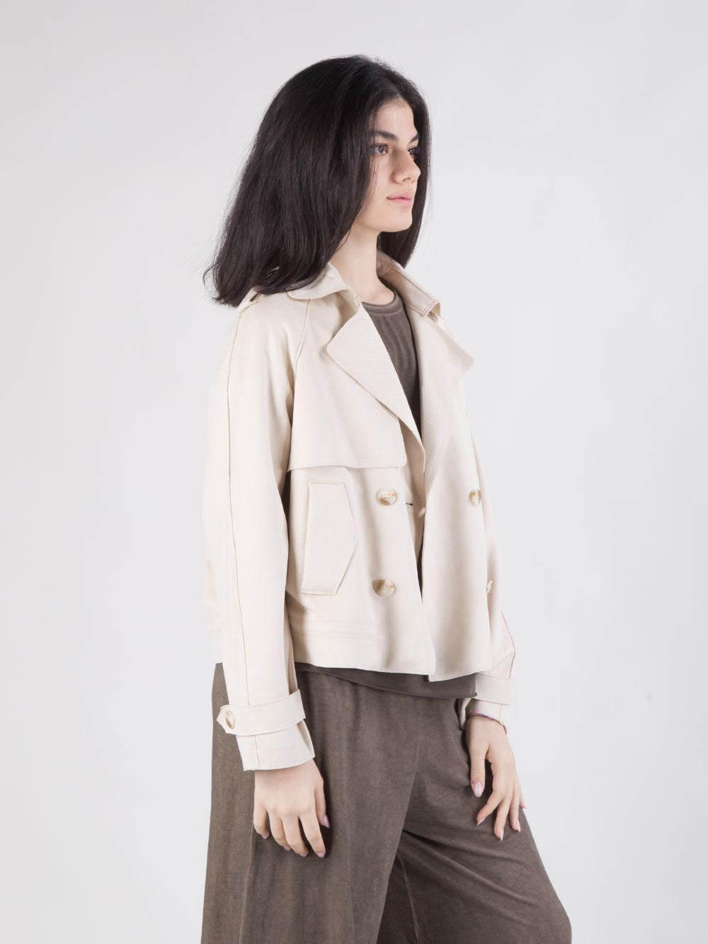 Trench doppiopetto in eco suede