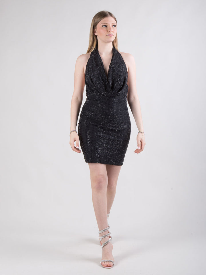 Abito mini in jersey con microstrass