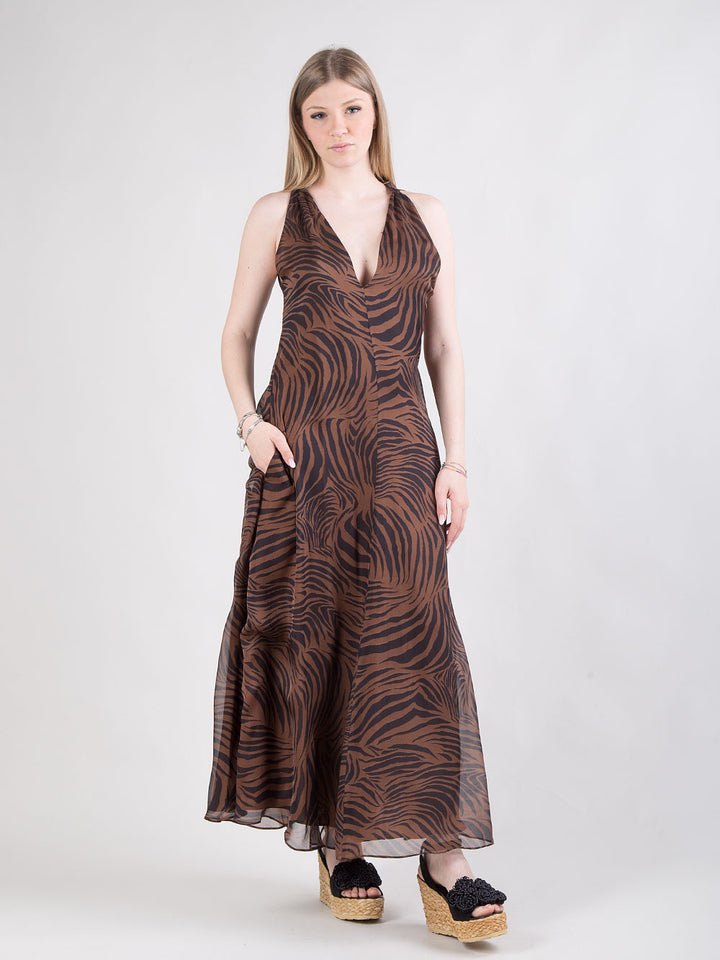 Abito lungo in chiffon di seta