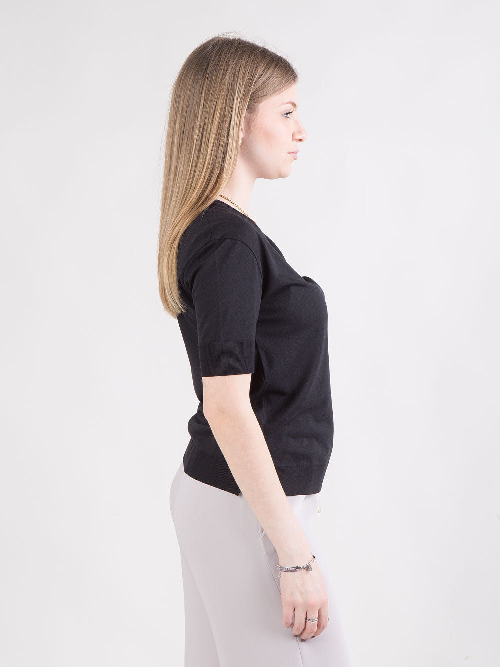 T-shirt in jersey con lavorazione a coste