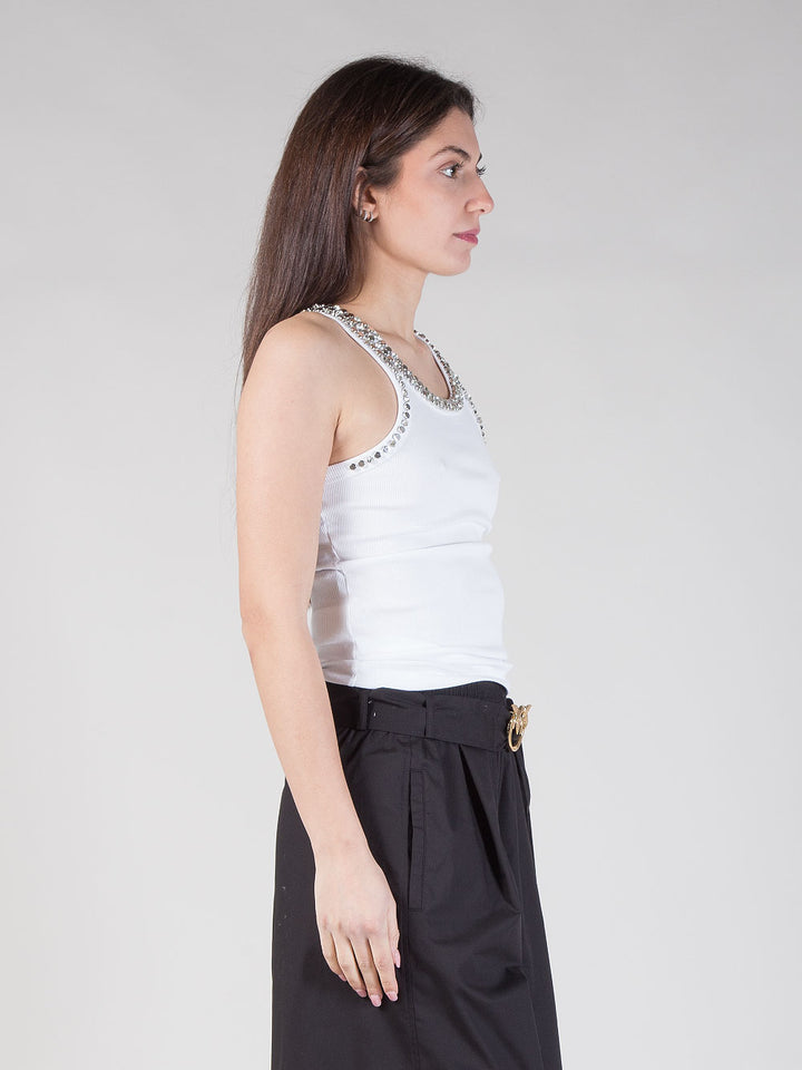 Top canotta con ricami gioiello